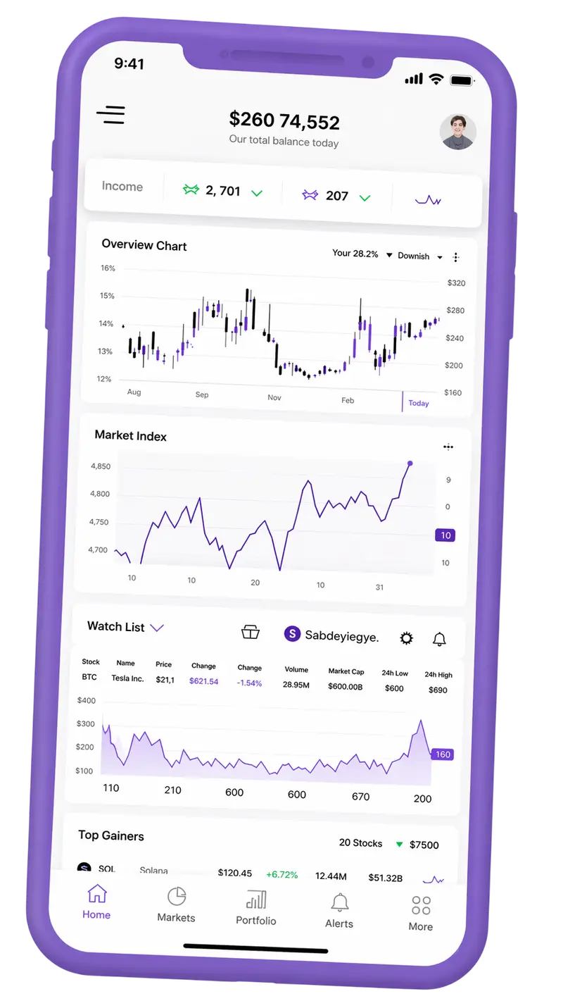 Mobile app showing portfolio summary